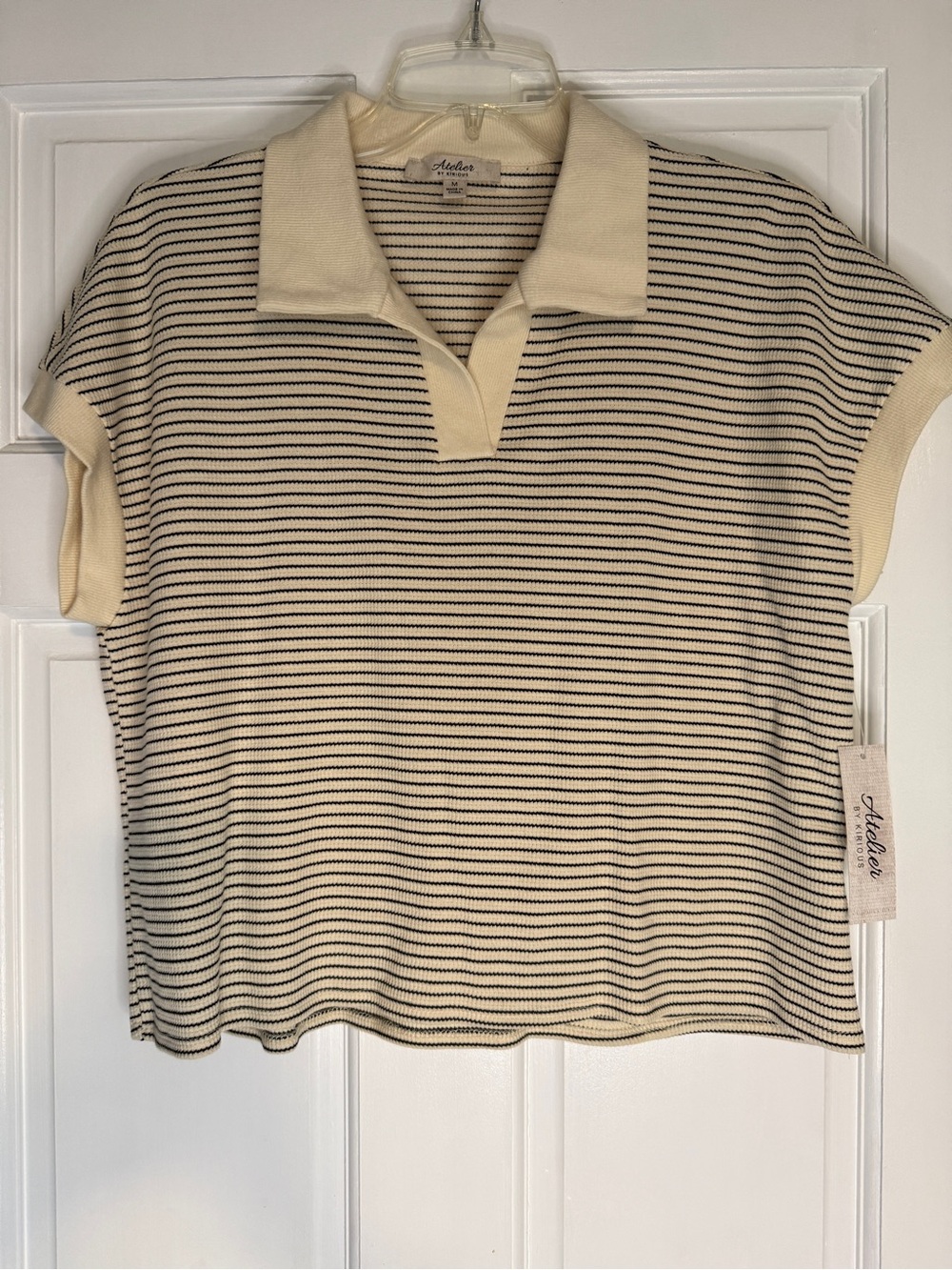Adele Ivory & Black Striped Polo Tee